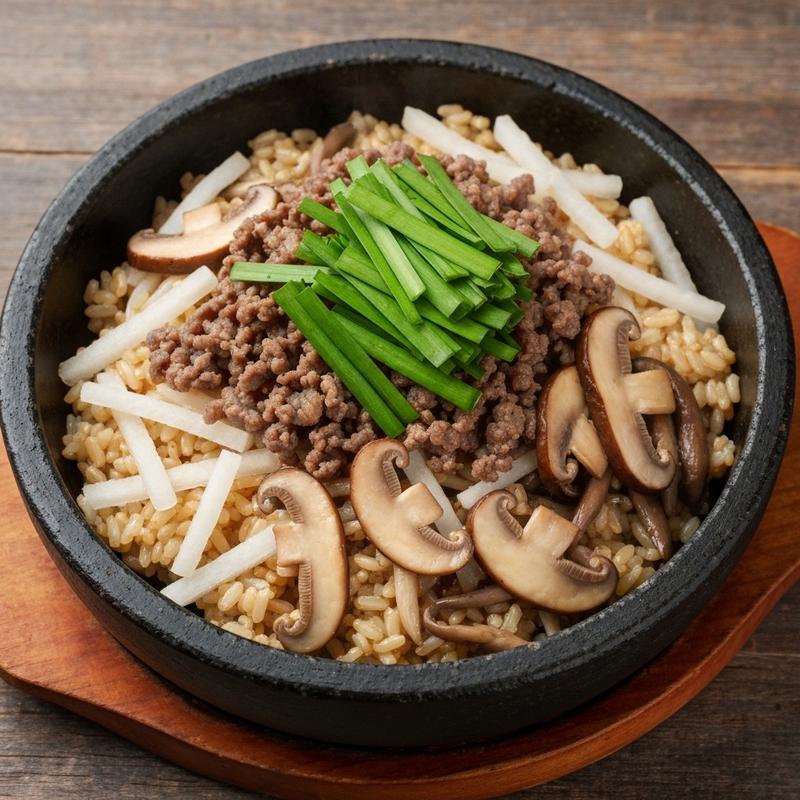 무 버섯 소고기 비빔밥