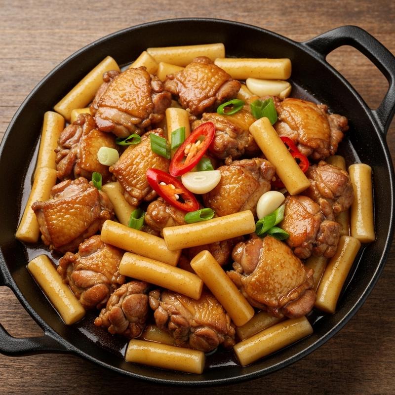 간장 닭고기 떡볶음