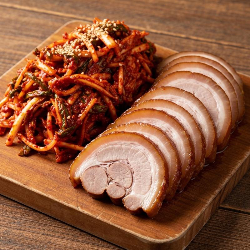 된장 항정살 수육과 알배추 겉절이