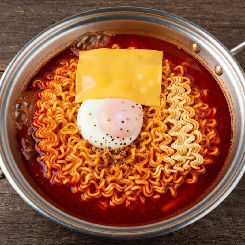 매운 치즈 계란라면