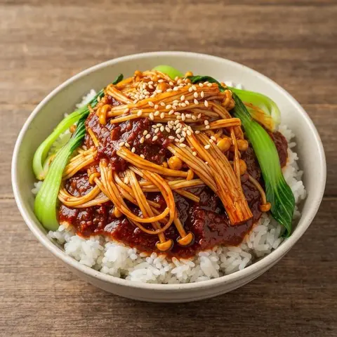 마라 팽이버섯 덮밥