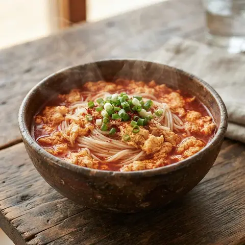 원팬 얼큰 계란국수