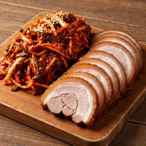 된장 항정살 수육과 알배추 겉절이